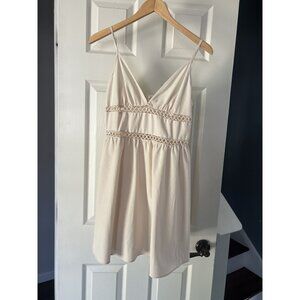 Shein Women’s Cream Spaghetti Strap Mini Dress Small Crochet Lace Detail Boho